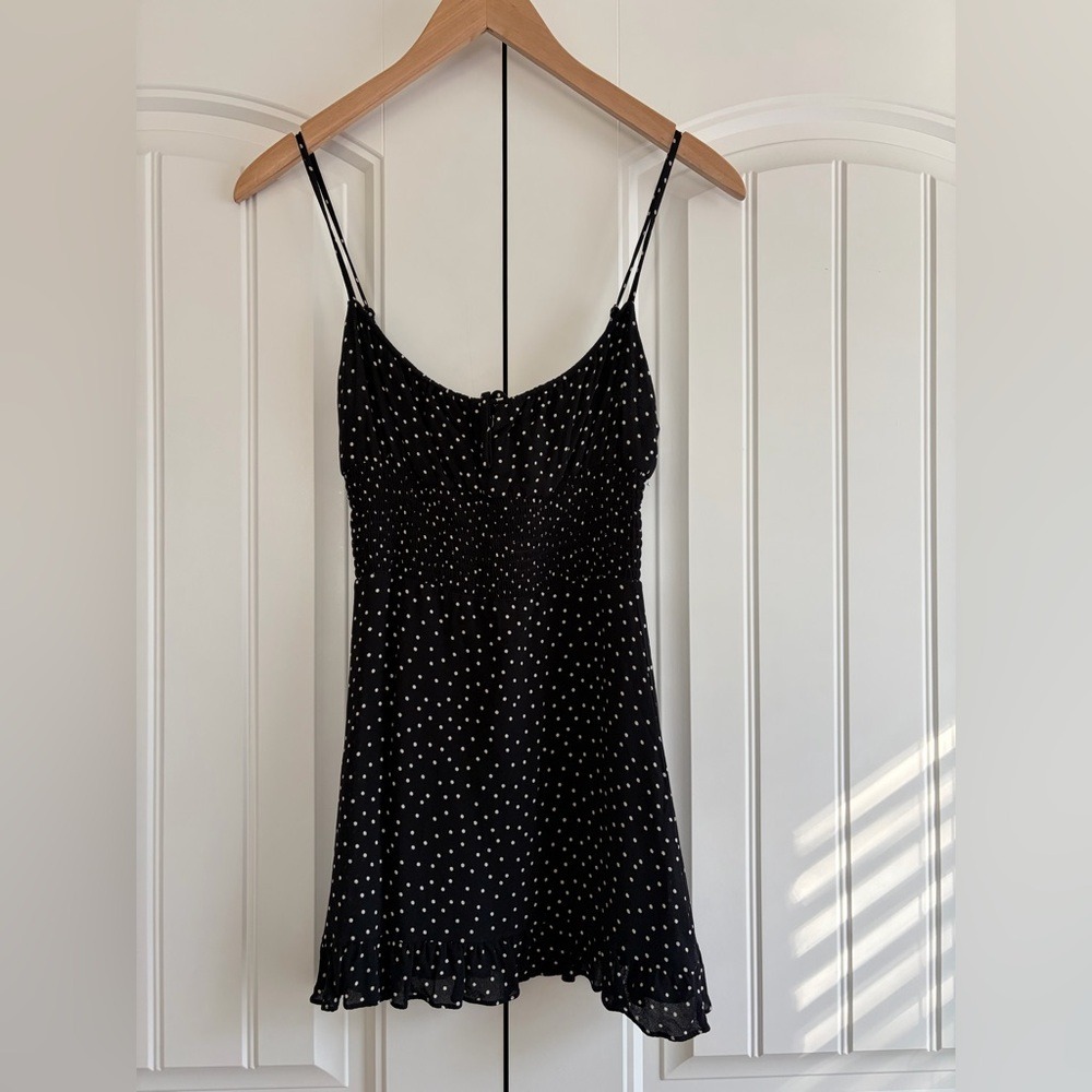 Reformation‎ Fraise Polka Dot Mini Dress Black Tie Front Slip Dress Women's 4 - Picture 4 of 16